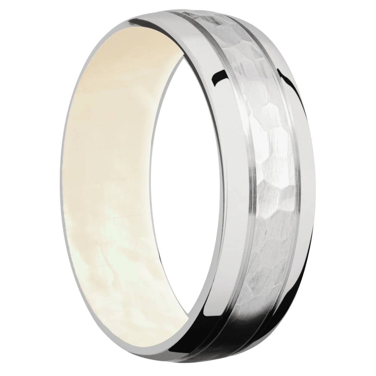 10K White Gold + Hammer , Polish Finish + Freshwater Mother of Pearl