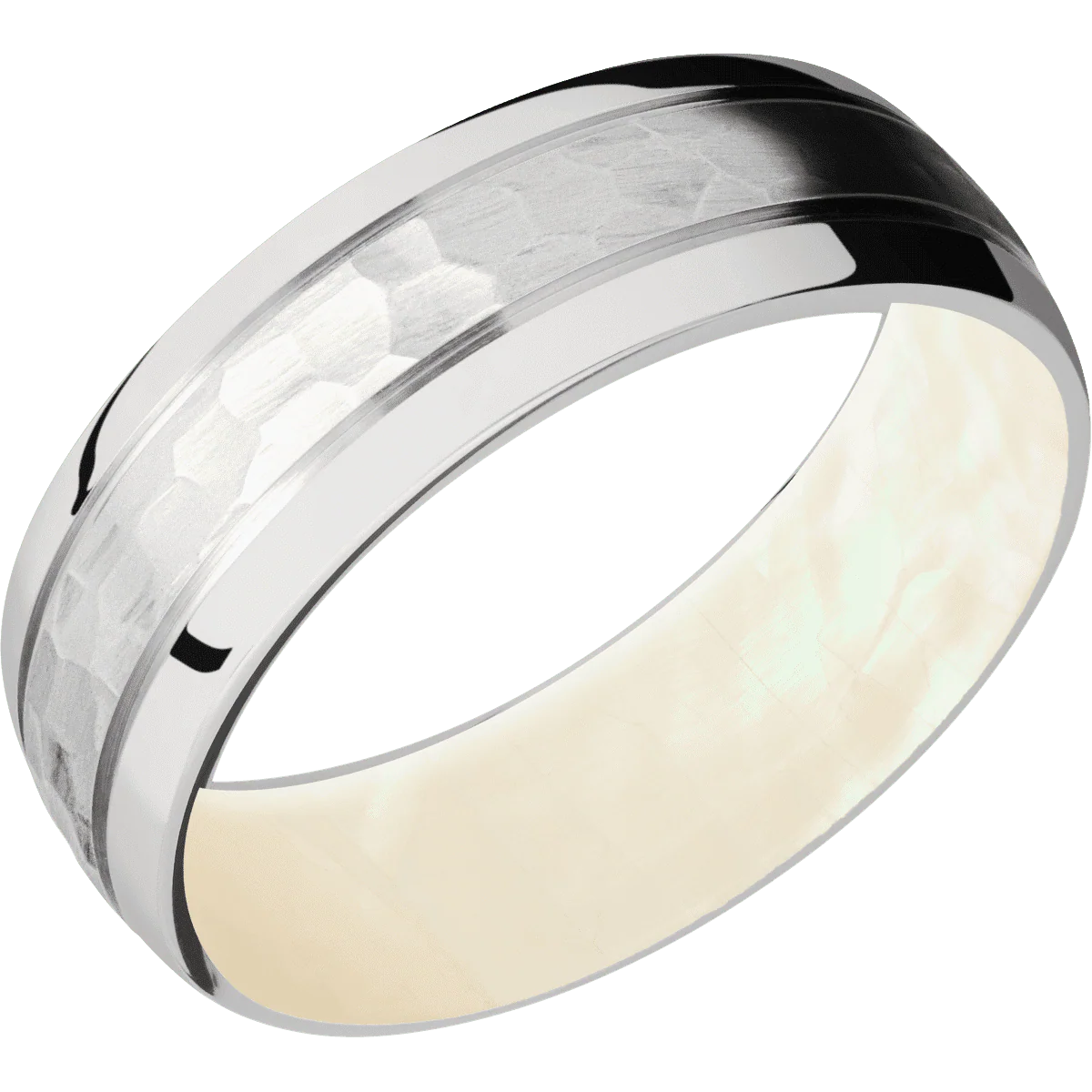 10K White Gold + Hammer , Polish Finish + Freshwater Mother of Pearl - Image 2