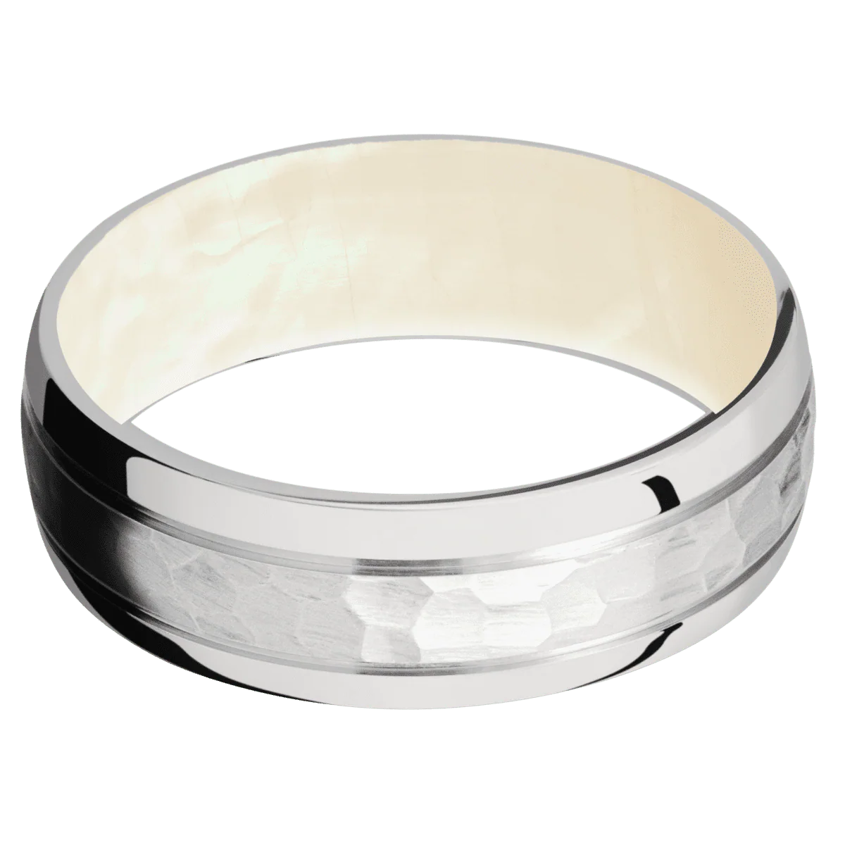 10K White Gold + Hammer , Polish Finish + Freshwater Mother of Pearl - Image 3