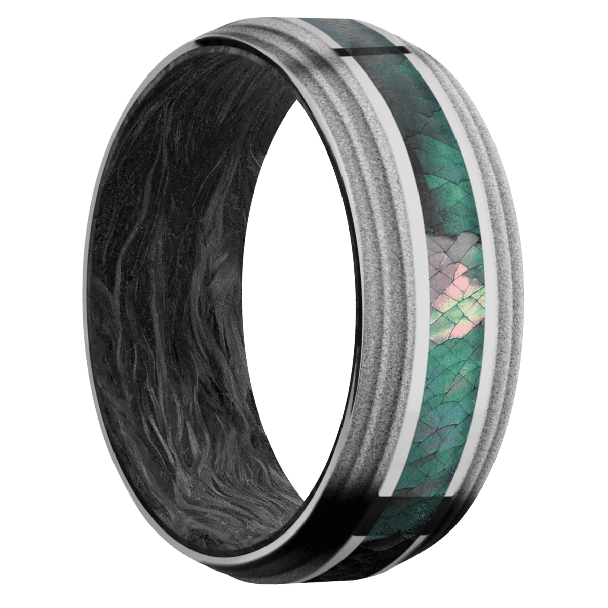 10K White Gold + Polish , Sand Finish + Forged Carbon Fiber