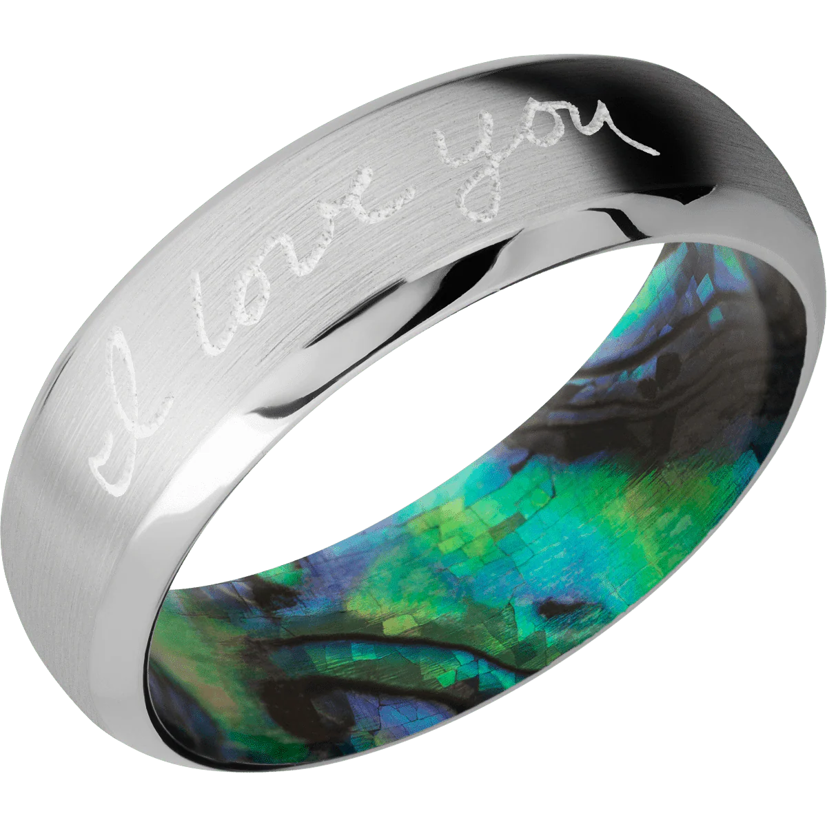10K White Gold + Satin , Polish Finish + Abalone - Image 2