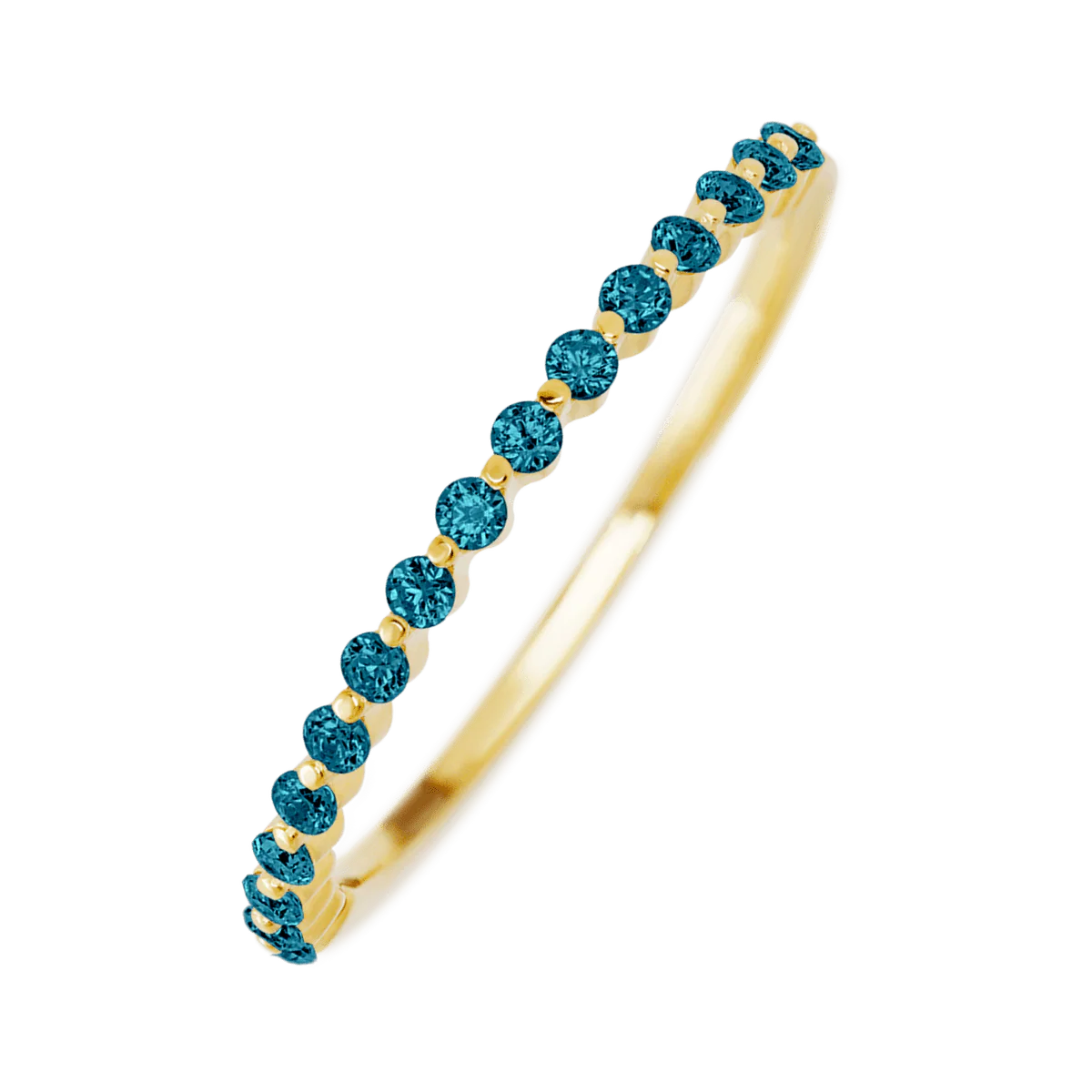 10K Yellow Gold band with 15 Round Ocean Blue Diamond having TCW-.22