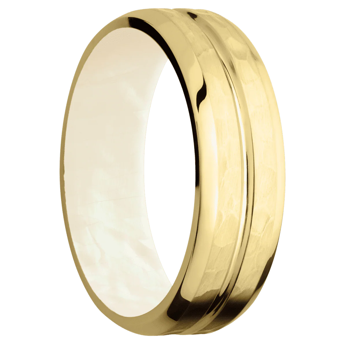 10K Yellow Gold + Polish , Hammer Finish + Freshwater Mother of Pearl