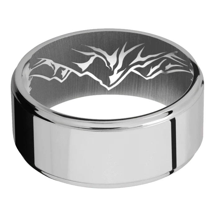 10mm wide Flat Grooved Edges Titanium Ring with Polish Finish / None Interior Pattern - Image 3