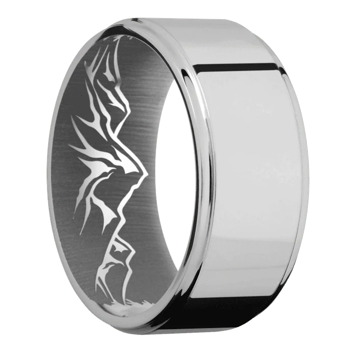 10mm wide Flat Grooved Edges Titanium Ring with Polish Finish / None Interior Pattern - Image 2