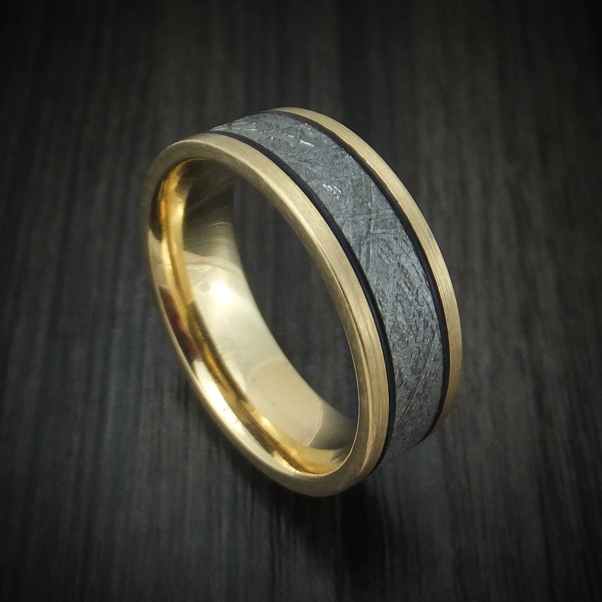 Yellow Gold and Meteorite Men's Ring Custom Made