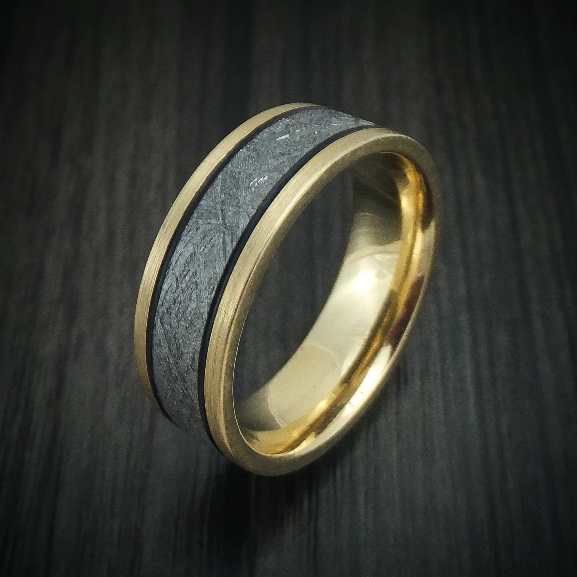 Yellow Gold and Meteorite Men's Ring Custom Made - Image 4