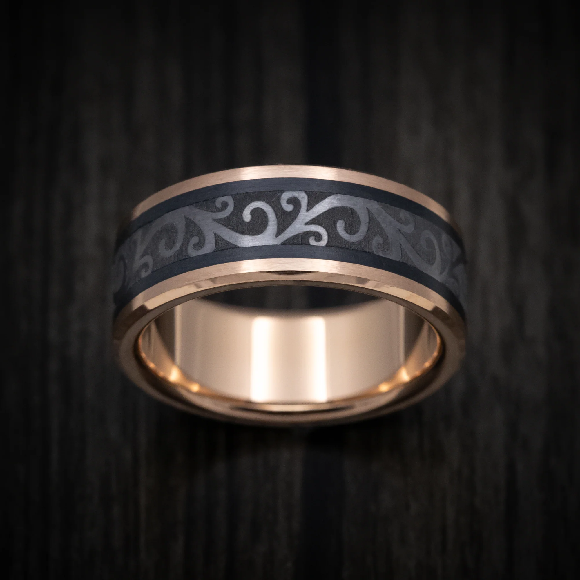 14K Gold and Tantalum Men's Ring with Scroll Design - Image 2