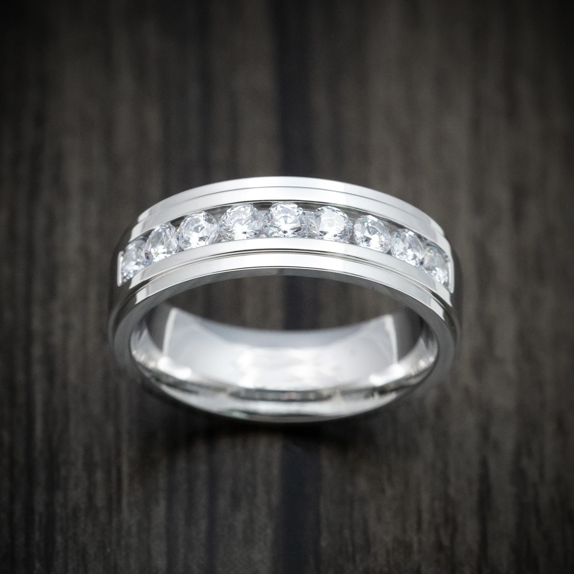 White Gold Men's Ring with Lab Diamonds Custom Made Band - Image 2