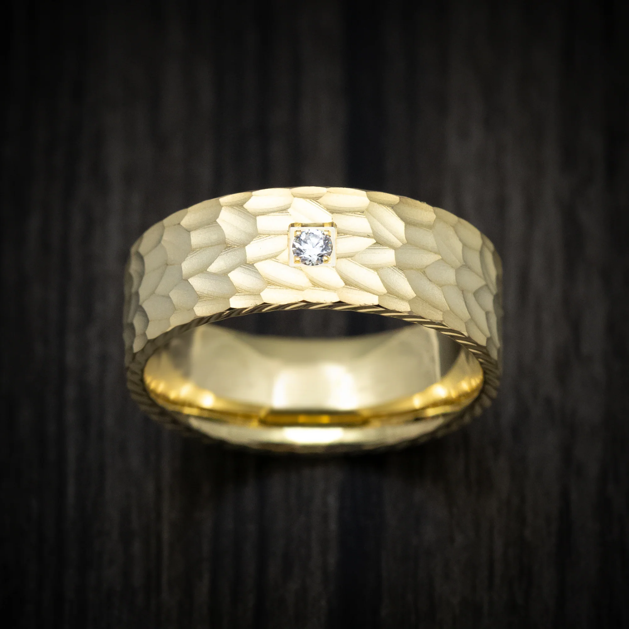 14K Gold Men's Ring with White Diamond - Image 2