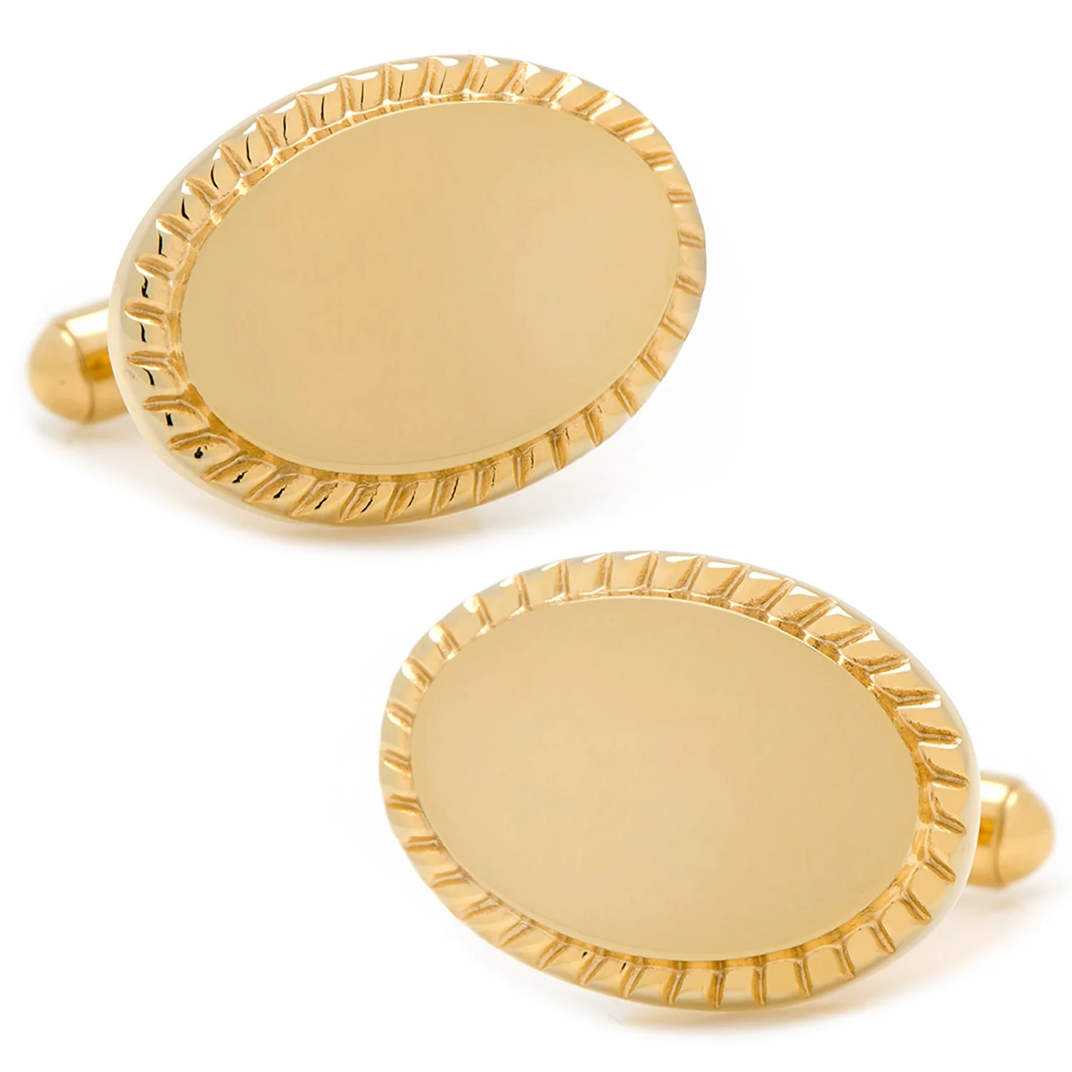 14K Gold Plated Rope Border Oval Cufflinks and Tie Bar Gift Set - Image 3