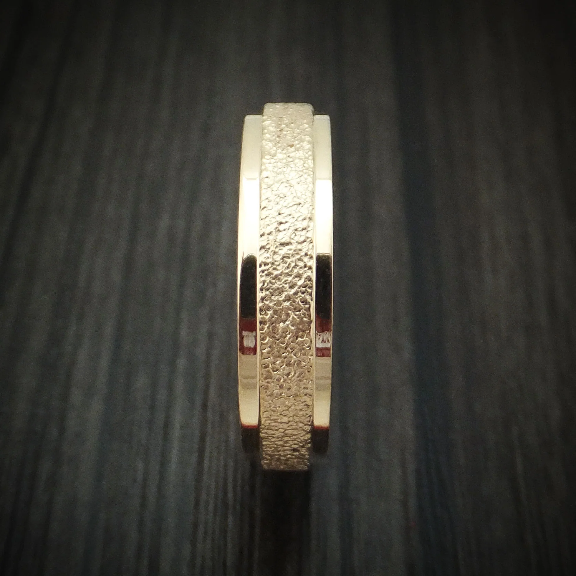 Yellow Gold Stipple Finish Band Custom Made Men's Ring - Image 3