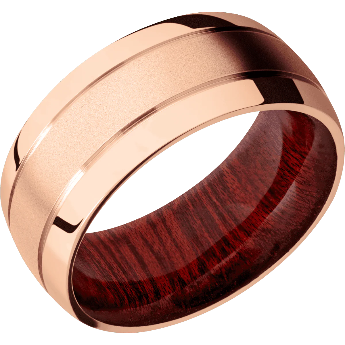14K Rose Gold + Bead , Polish Finish + Blood Wood - Image 2
