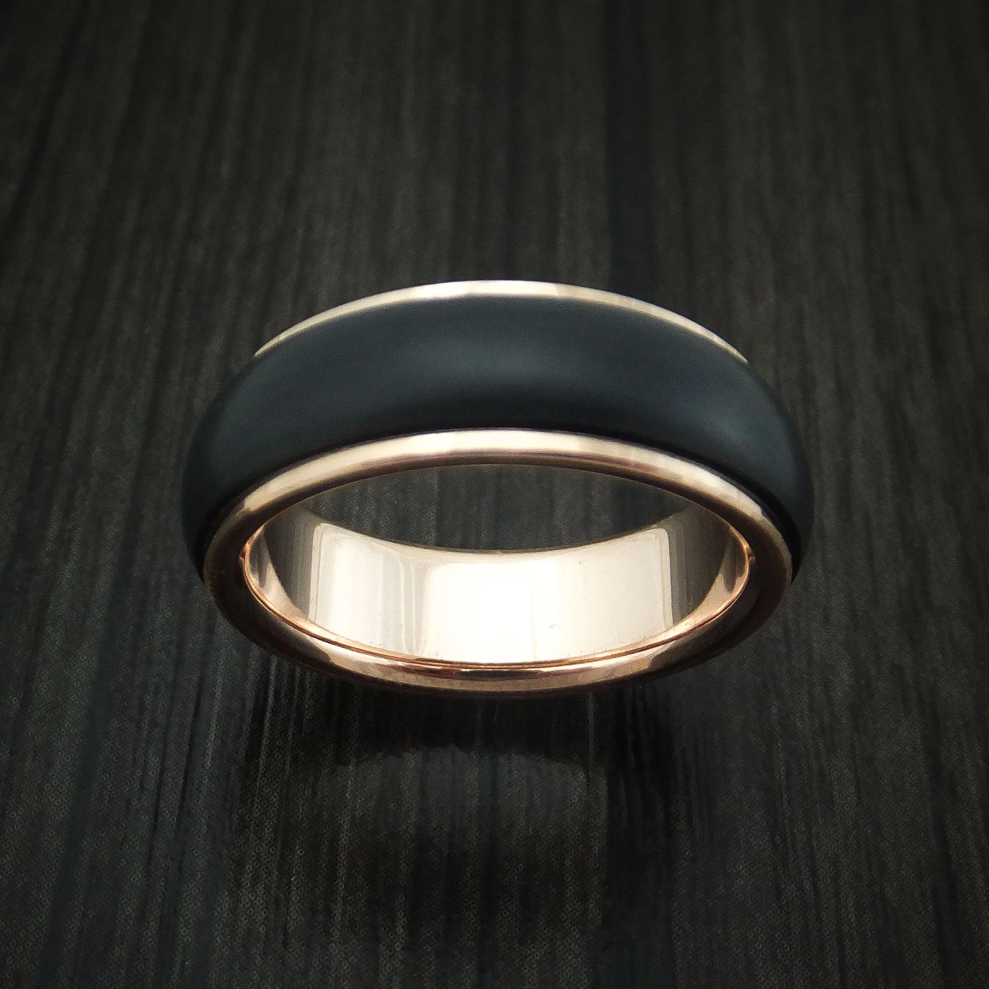 14K Rose Gold Men's Ring With Carbon Fiber Custom Made Band - Image 2