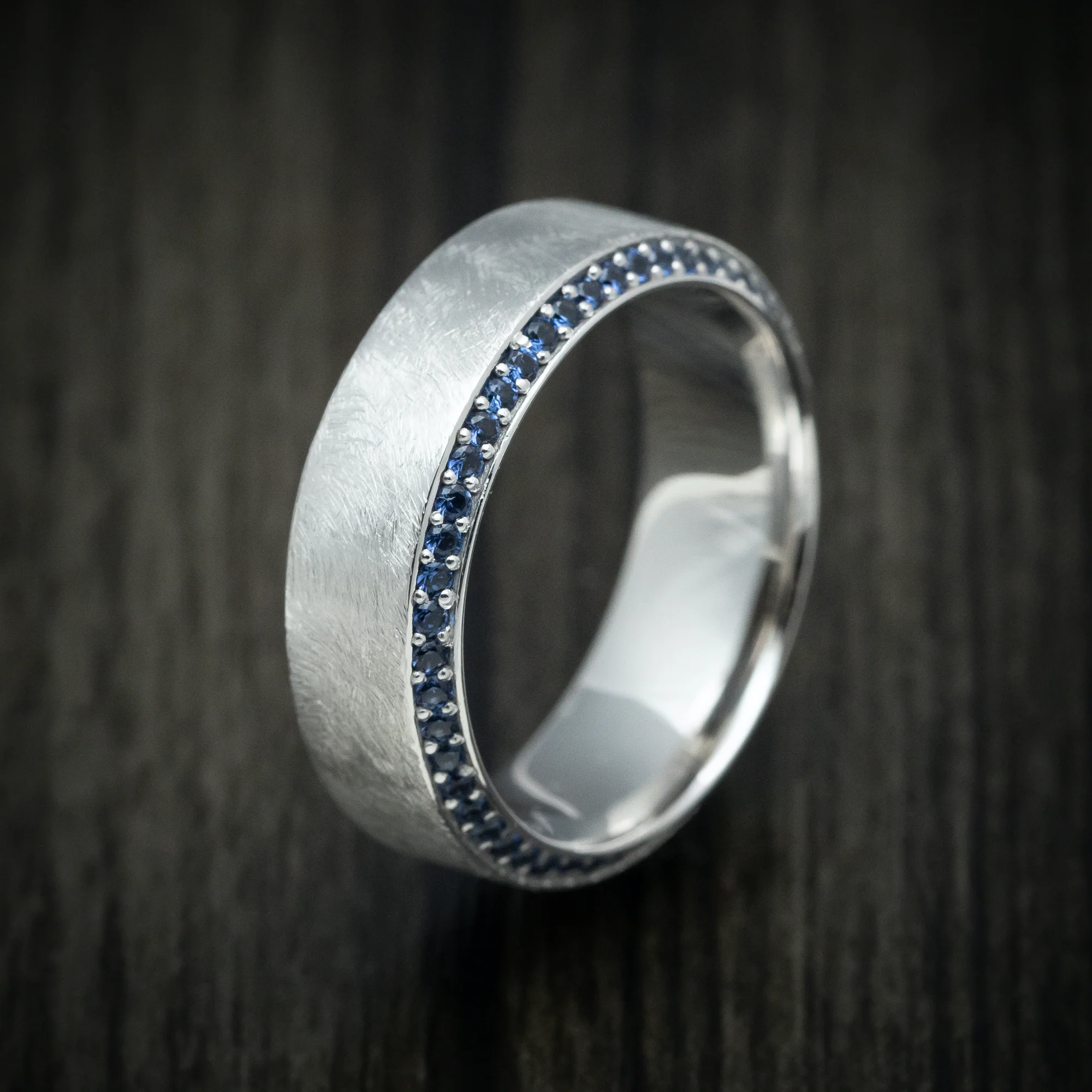 White Gold and Eternity Sapphire Men's Ring - Image 4