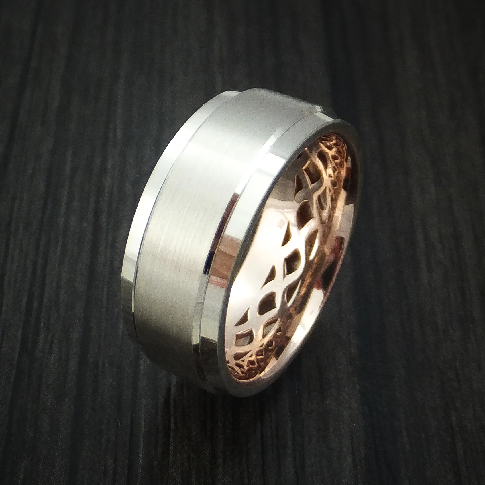 14K White Gold and Rose Gold Band Custom Made Men's Ring - Image 4