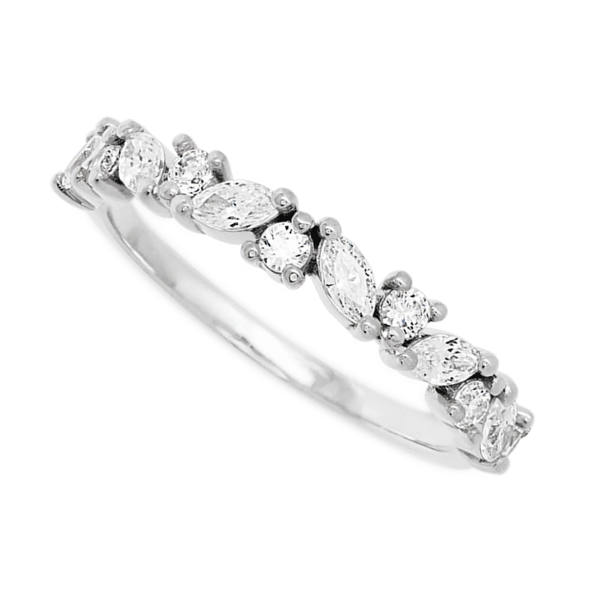14K White Gold band with 7 Round and 6 Marquise Lab Grown Diamond having TCW-.81 - Image 3