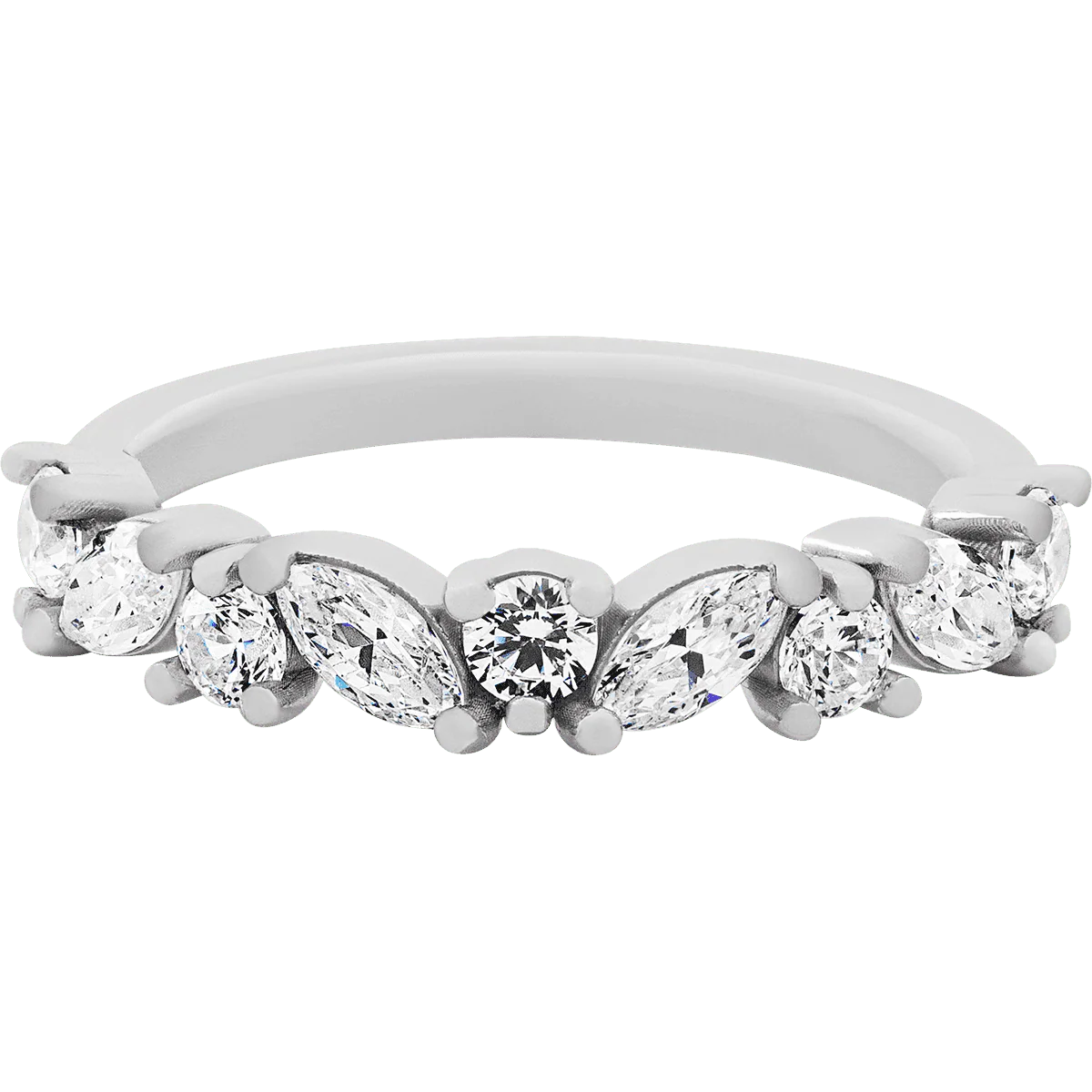 14K White Gold band with alternating 5 Round Lab Grown Diamond and 4 Marquise Lab Grown Diamond having TCW-.85 - Image 2