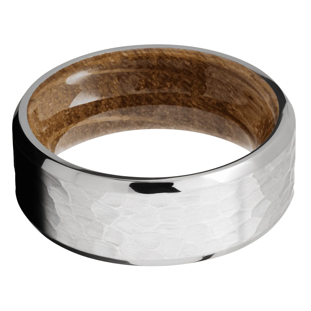 14K White Gold + Hammer , Polish Finish + Whiskey Barrel - Image 3