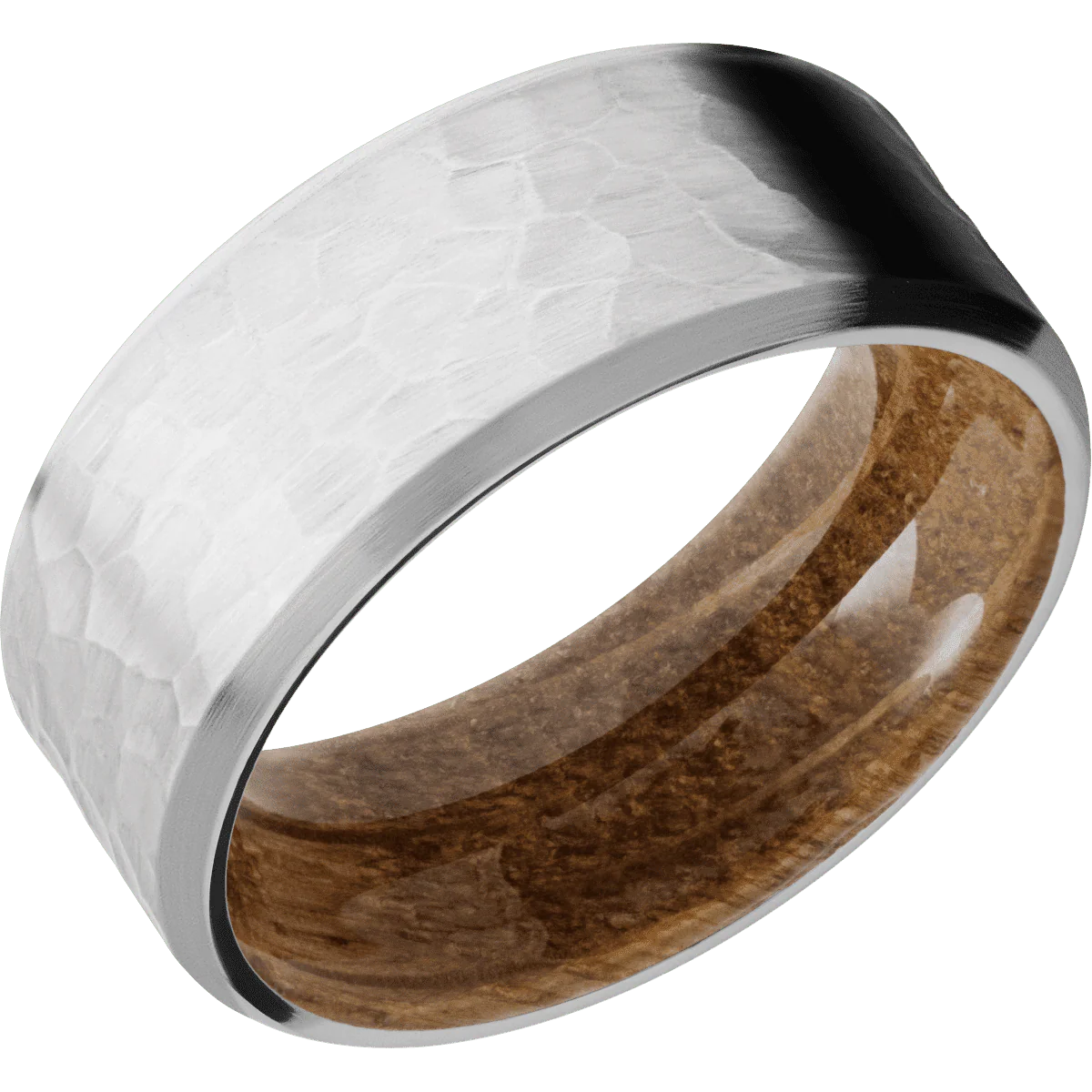 14K White Gold + Hammer , Satin Finish + Whiskey Barrel - Image 2