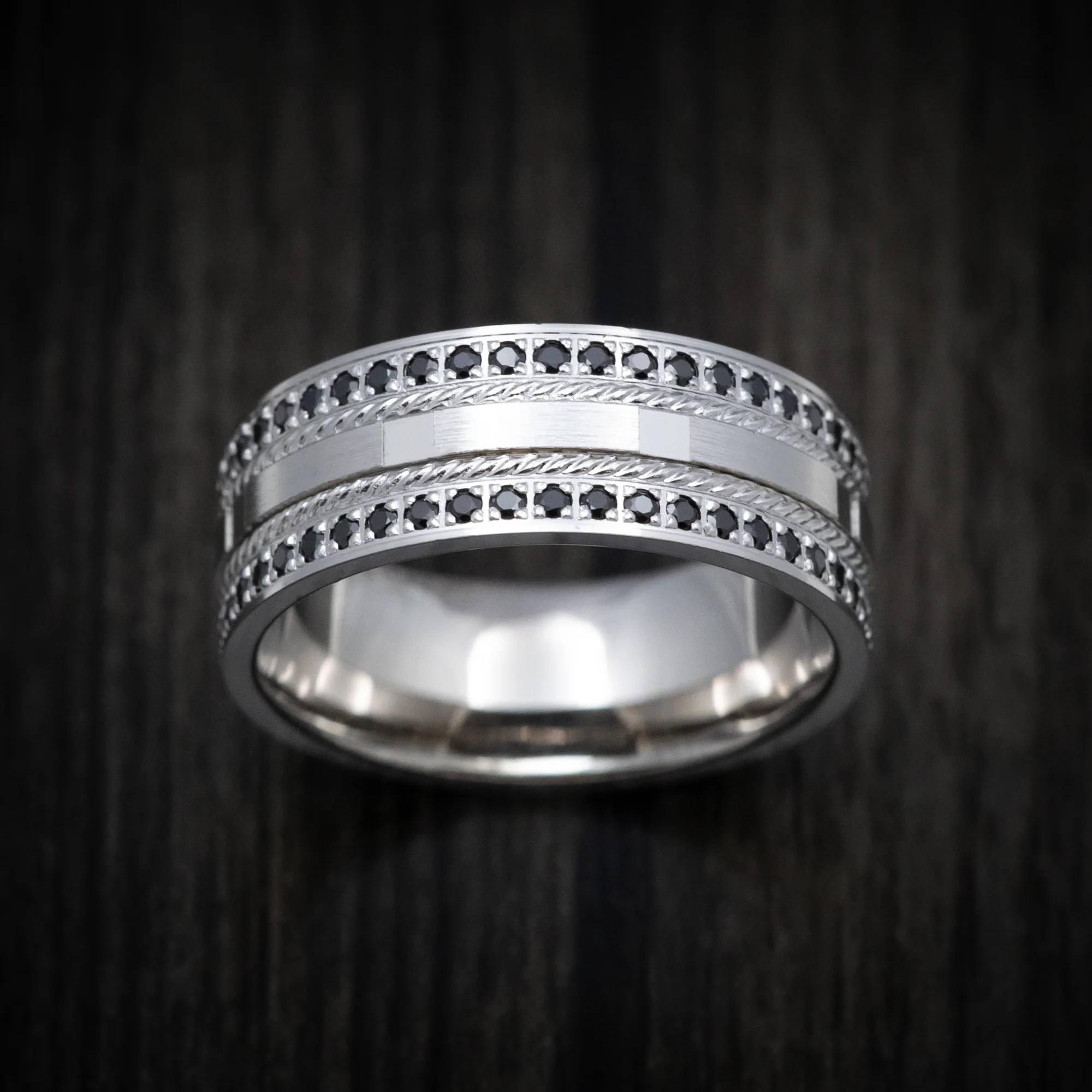 14K White Gold Men's Ring with Black Diamonds - Image 2