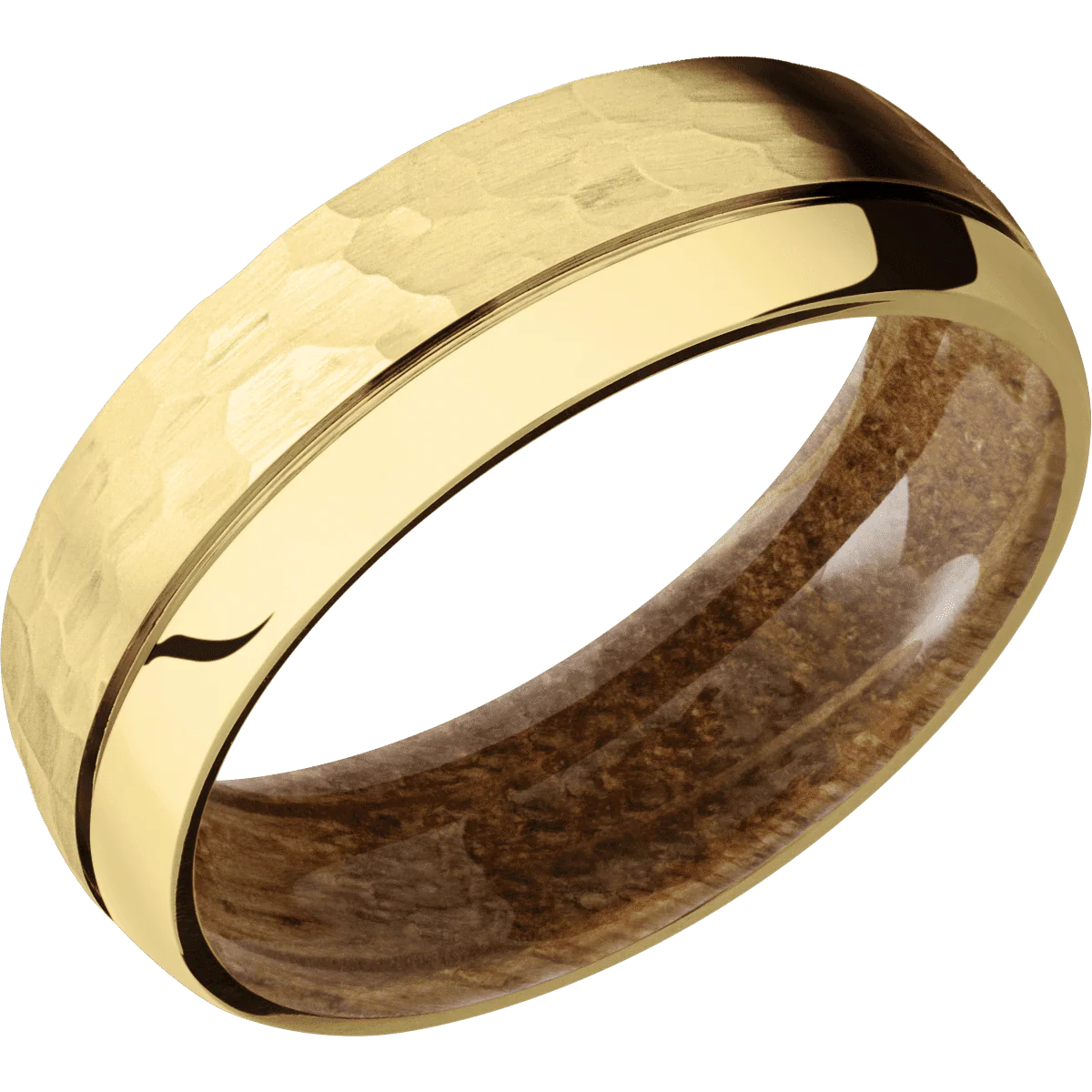 14K Yellow Gold + Hammer , Polish Finish + Whiskey Barrel - Image 2