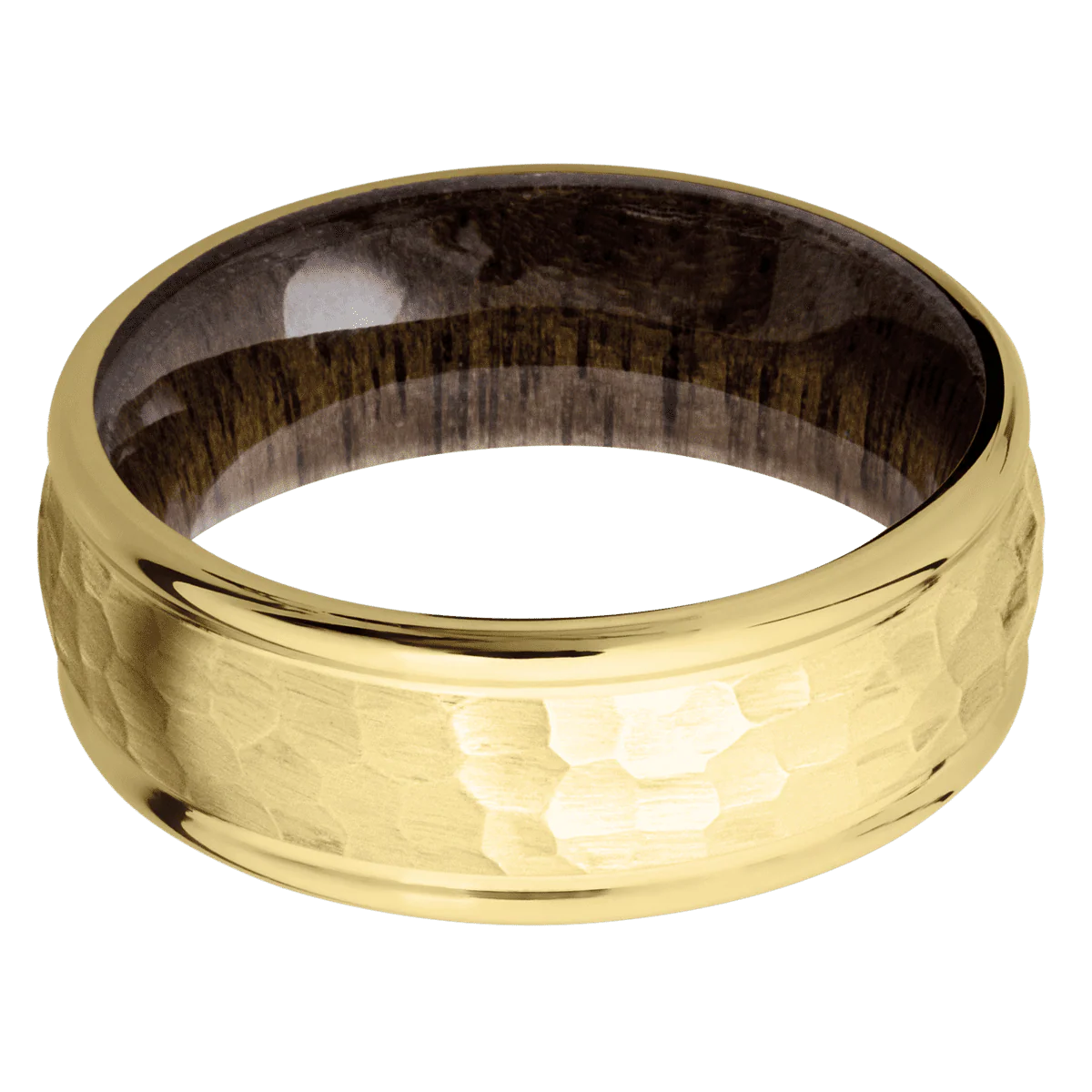 18K Yellow Gold + Hammer , Polish Finish + Walnut - Image 3