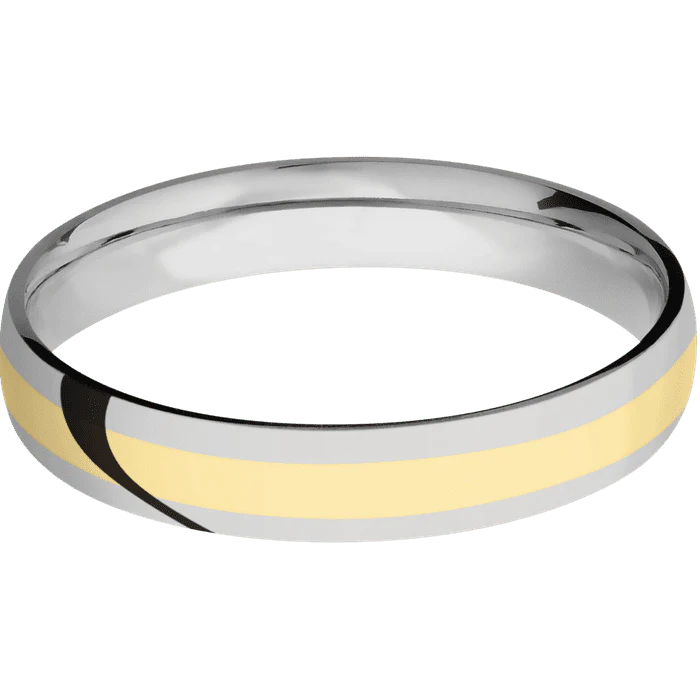 4mm wide Domed Titanium Ring with Polish Finish / One 2mm Centered 14k Yellow Gold Inlay with Polish Finish - Image 3