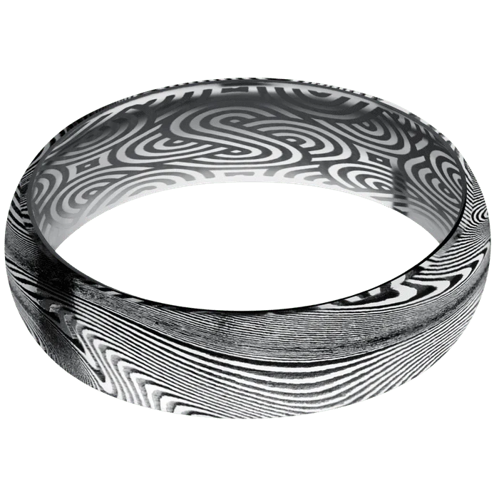 6mm wide Domed Tightweave Damascus Steel Ring with Tumble Kuro Damascus Finish / Tantalum Sleeve / None Interior Pattern - Image 3