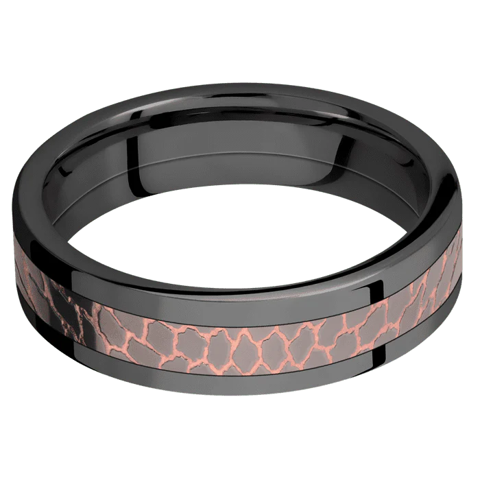 6mm wide Flat Black Titanium Ring with Polish Finish / One 3mm Centered Superconductor Inlay with Polish Etched Superconductor Finish - Image 3