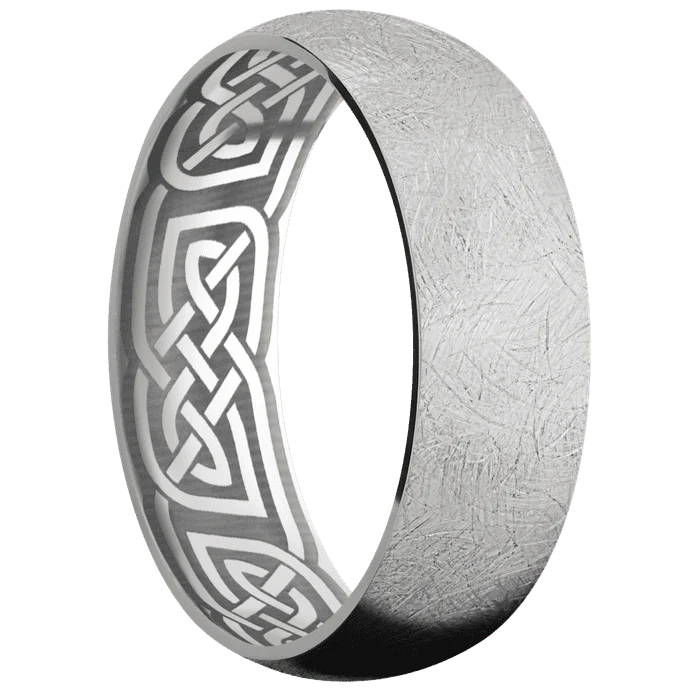 7mm wide Domed Cobalt Chrome Ring with Distressed Finish / None Interior Pattern - Image 2