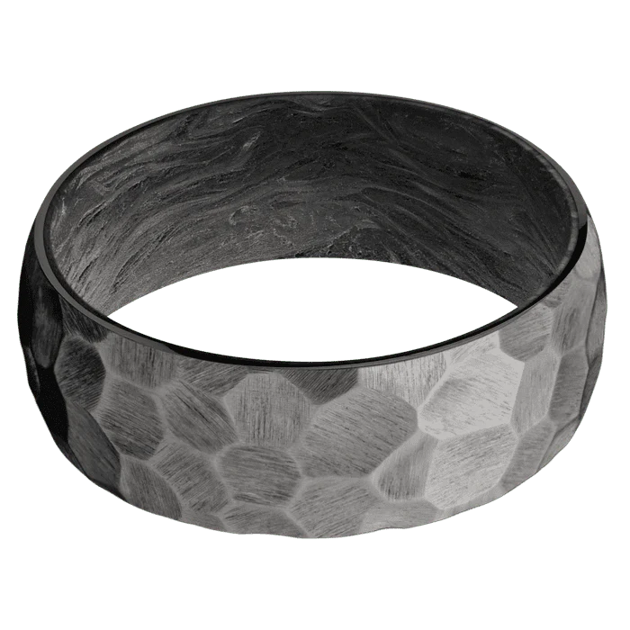 8mm wide Domed Darkened Tantalum Ring with Rock Finish / Forged Carbon Fiber Sleeve - Image 3