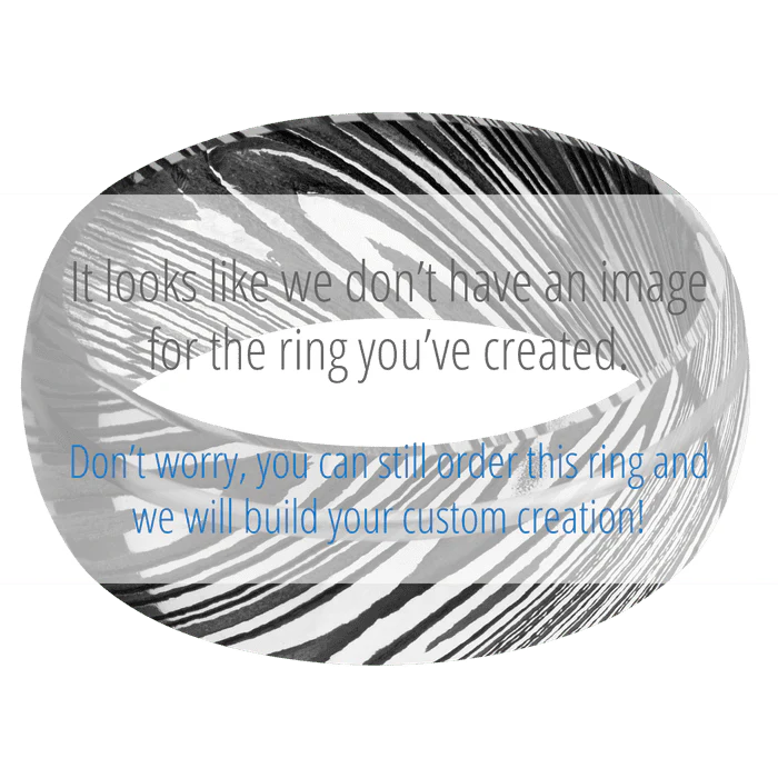 8mm wide Domed Kuro Damascus Steel Ring with Tumble Kuro Damascus Finish / One 1mm Off Center Purple Opal Inlay - Image 3