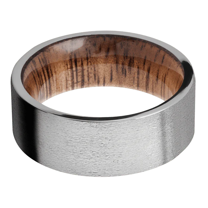 8mm wide Flat Titanium Ring with Stone Finish / Koa Sleeve - Image 3