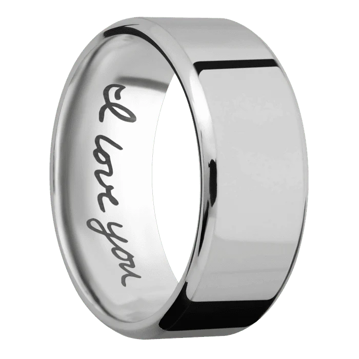 9mm wide Beveled Titanium Ring with Polish Finish / None Interior Pattern - Image 2