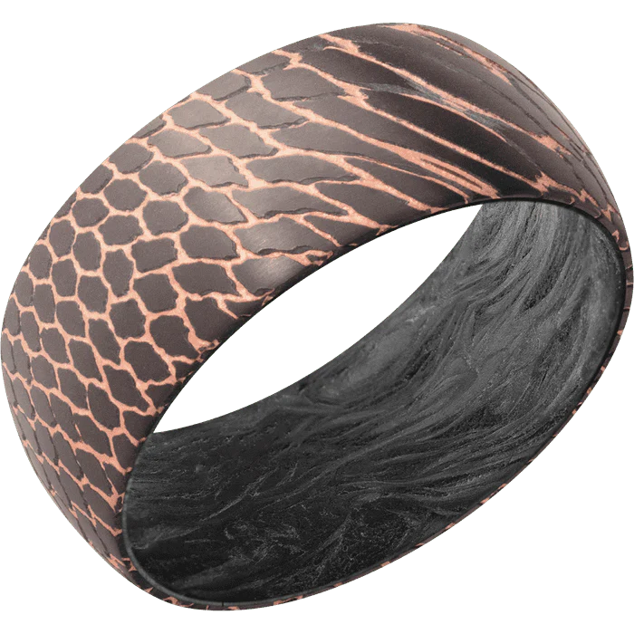 9mm wide Domed Darkened Superconductor Ring with Satin Etched Superconductor Finish / Forged Carbon Fiber Sleeve