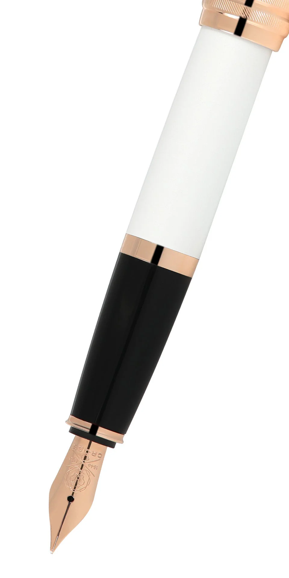 Bailey™ Pearlescent White Lacquer Rose Gold Plated Stainless Steel Fine Nib Fountain Pen - Image 2