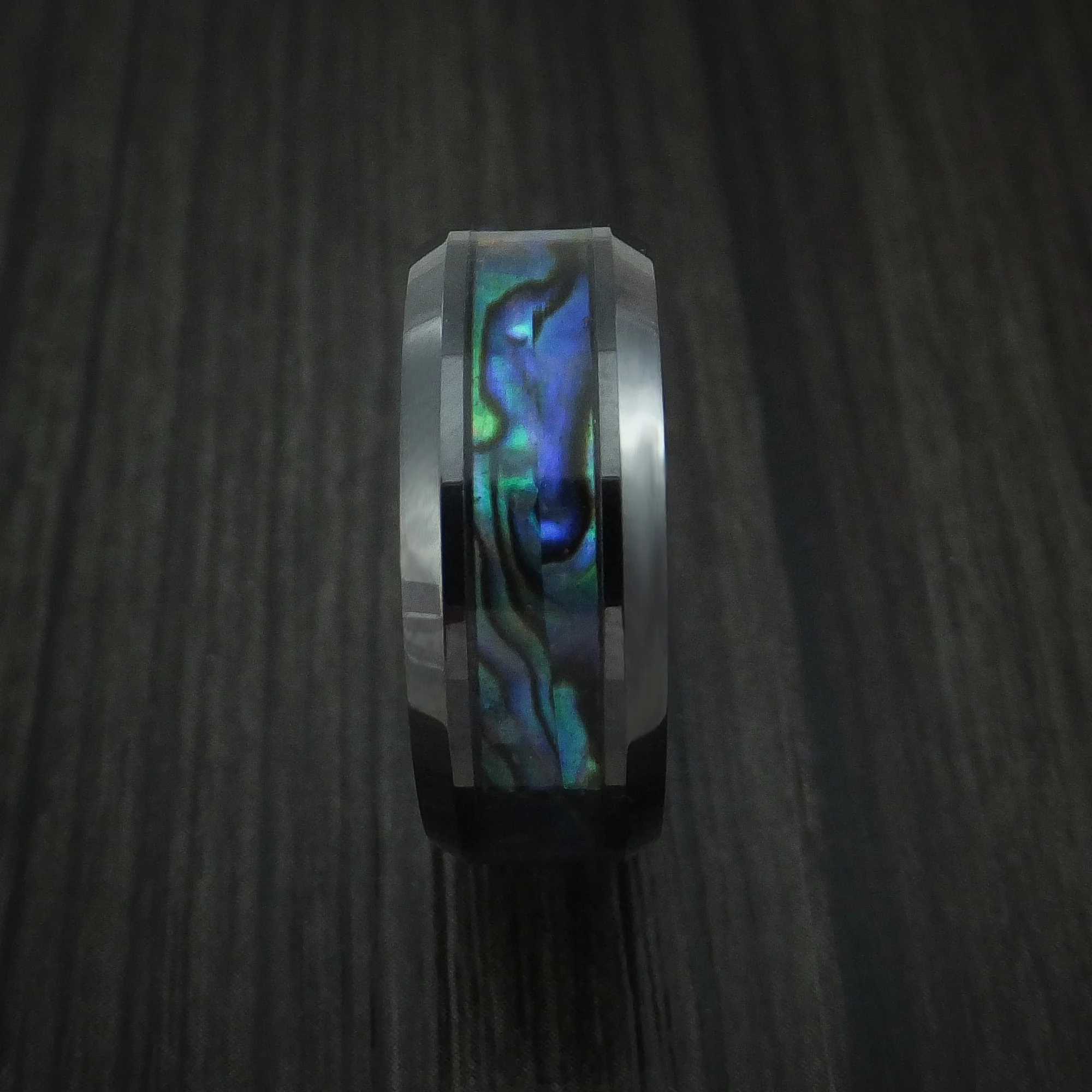 Black Ceramic and Abalone Men's Ring Custom Made Band - Image 3