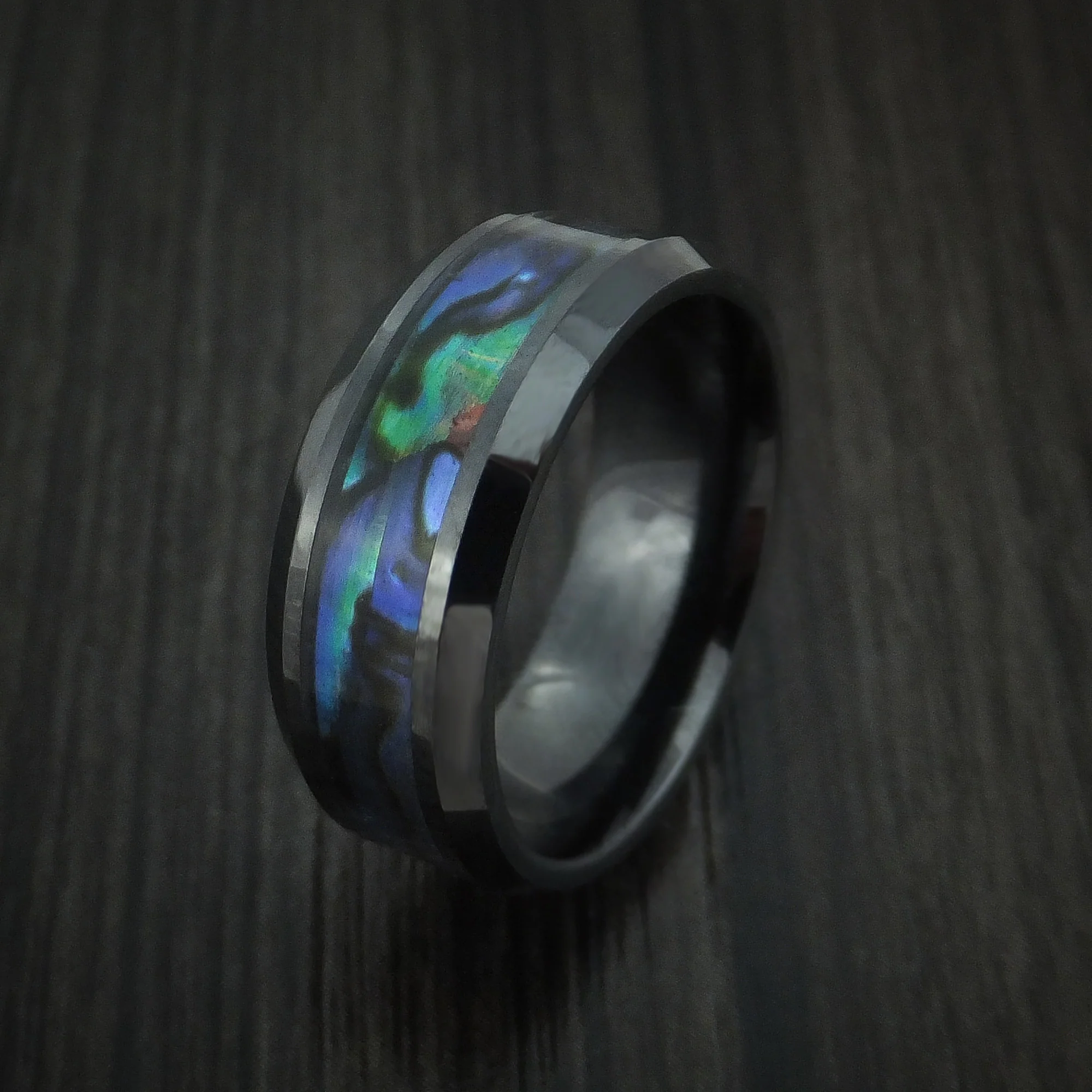 Black Ceramic and Abalone Men's Ring Custom Made Band - Image 4