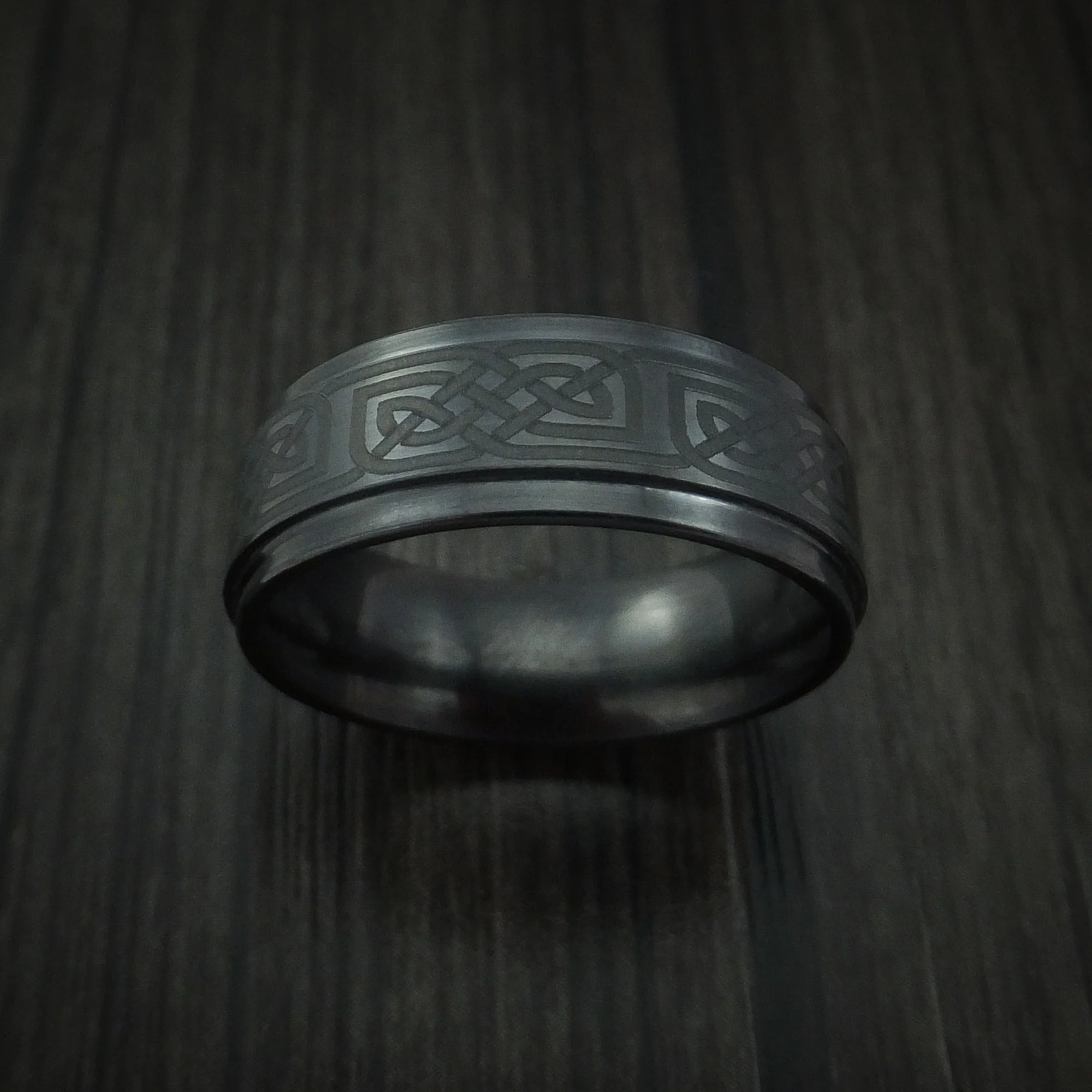 Black Ceramic Celtic Men's Ring Custom Made Band - Image 2
