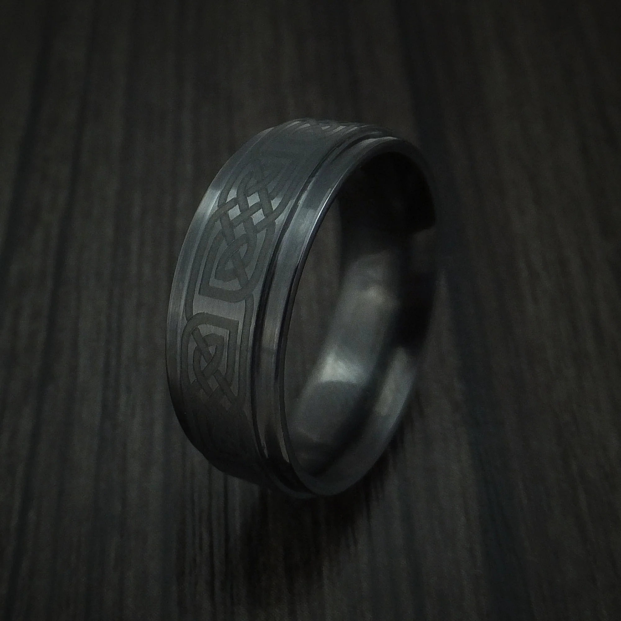 Black Ceramic Celtic Men's Ring Custom Made Band - Image 4