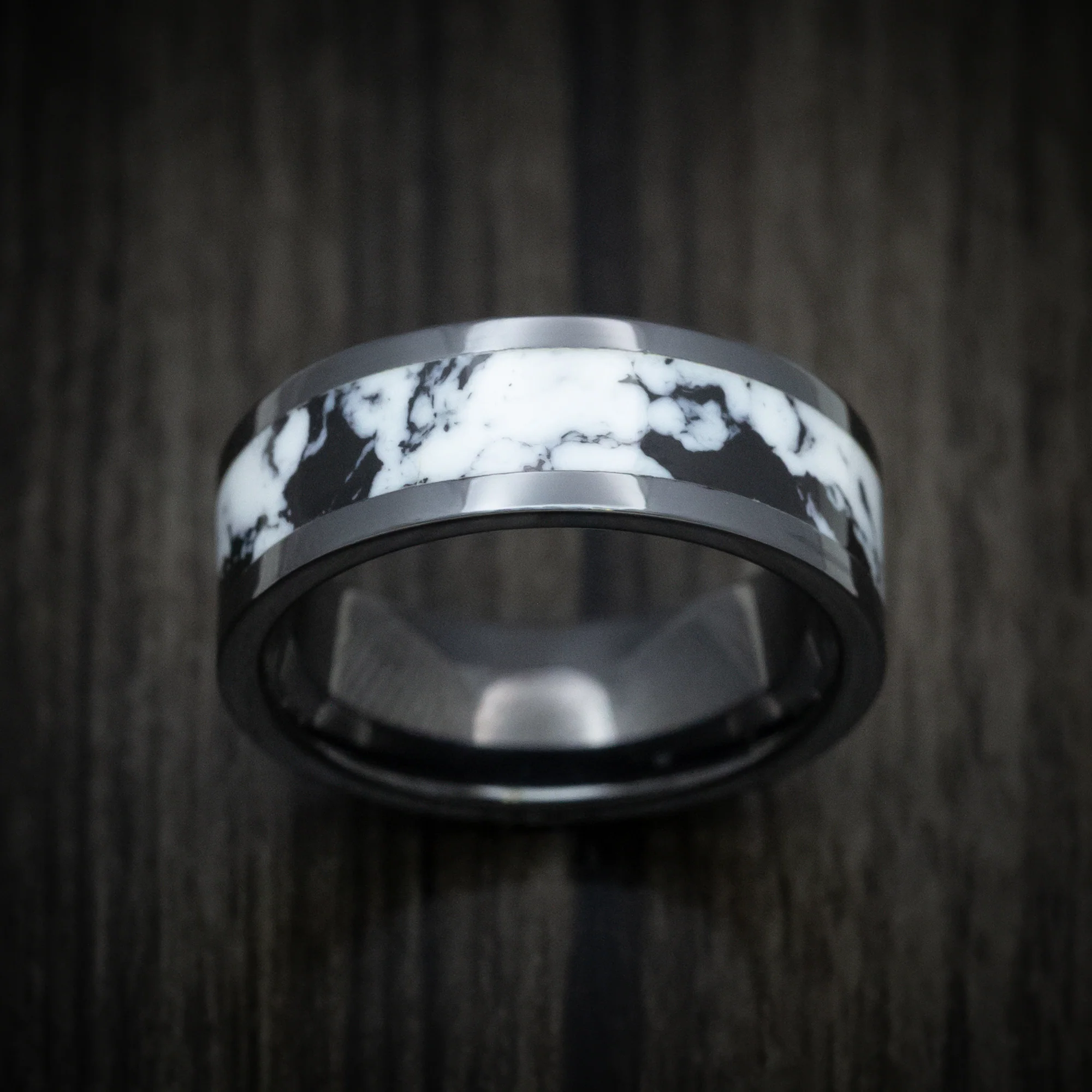 Black Ceramic Men's Ring with White Buffalo Turquoise Stone Inlay - Image 2