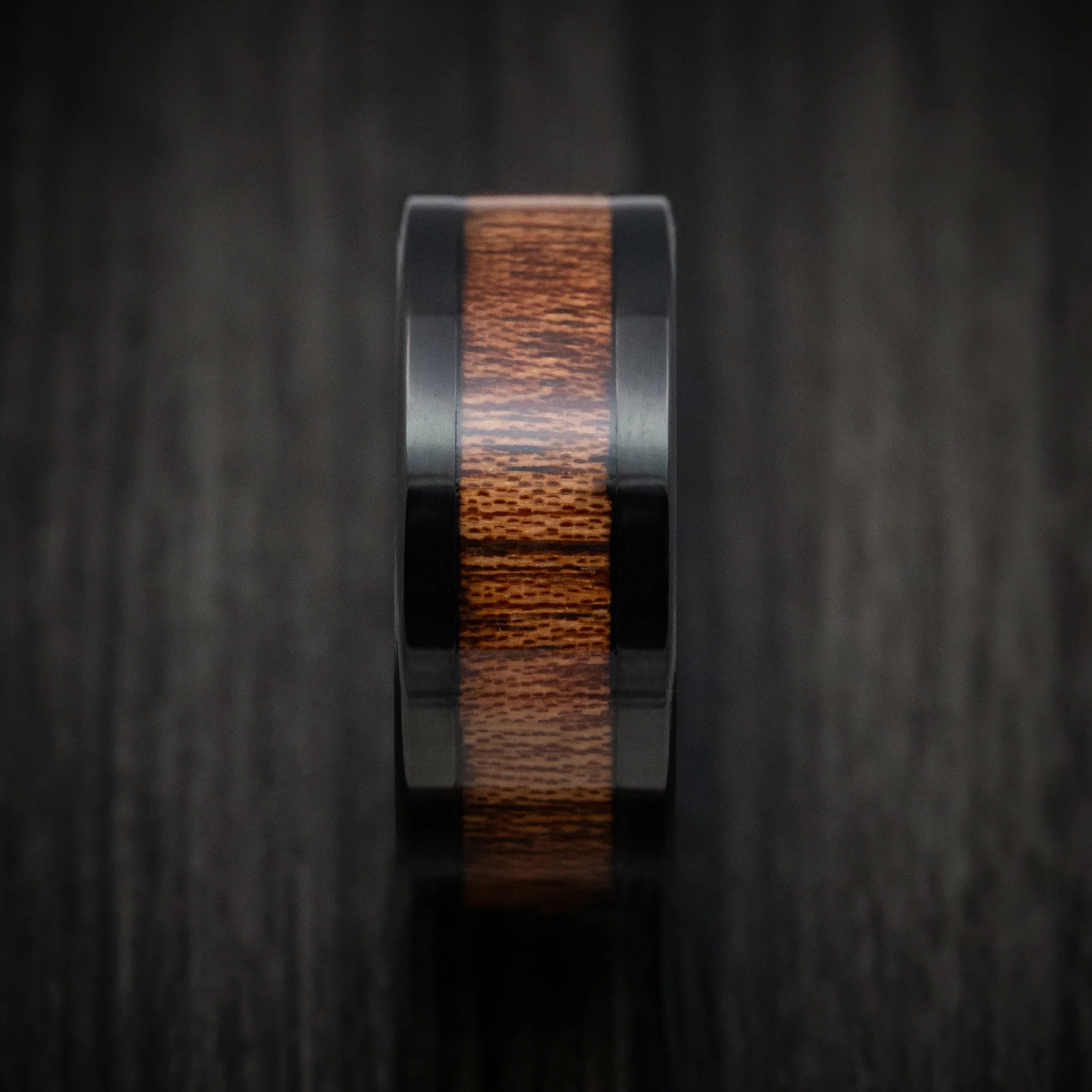 Black Tantalum Band with Wood Inlay Custom Made Men's Ring - Image 3