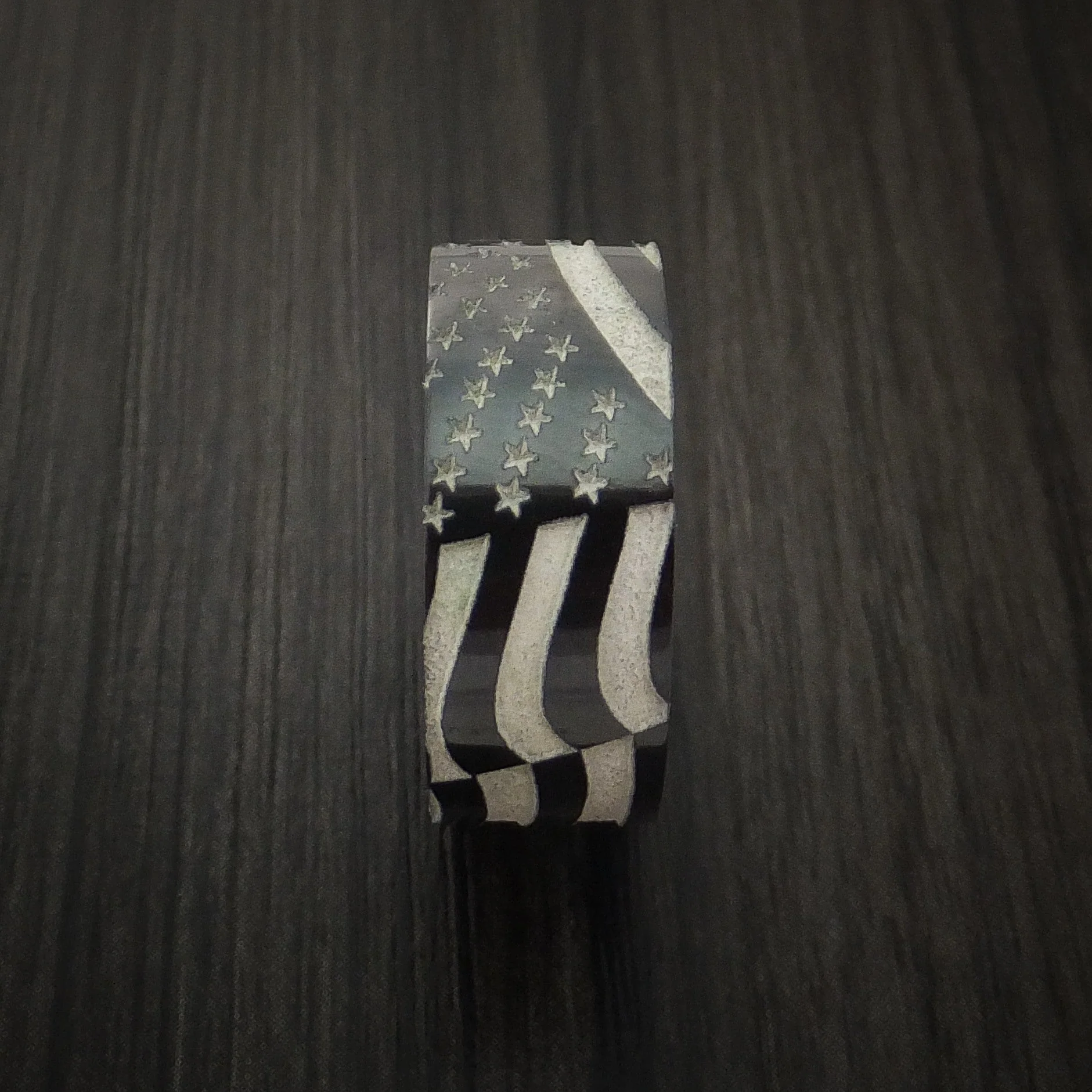 Black Titanium or Black Zirconium Custom Men's Ring with American Flag Design - Image 4