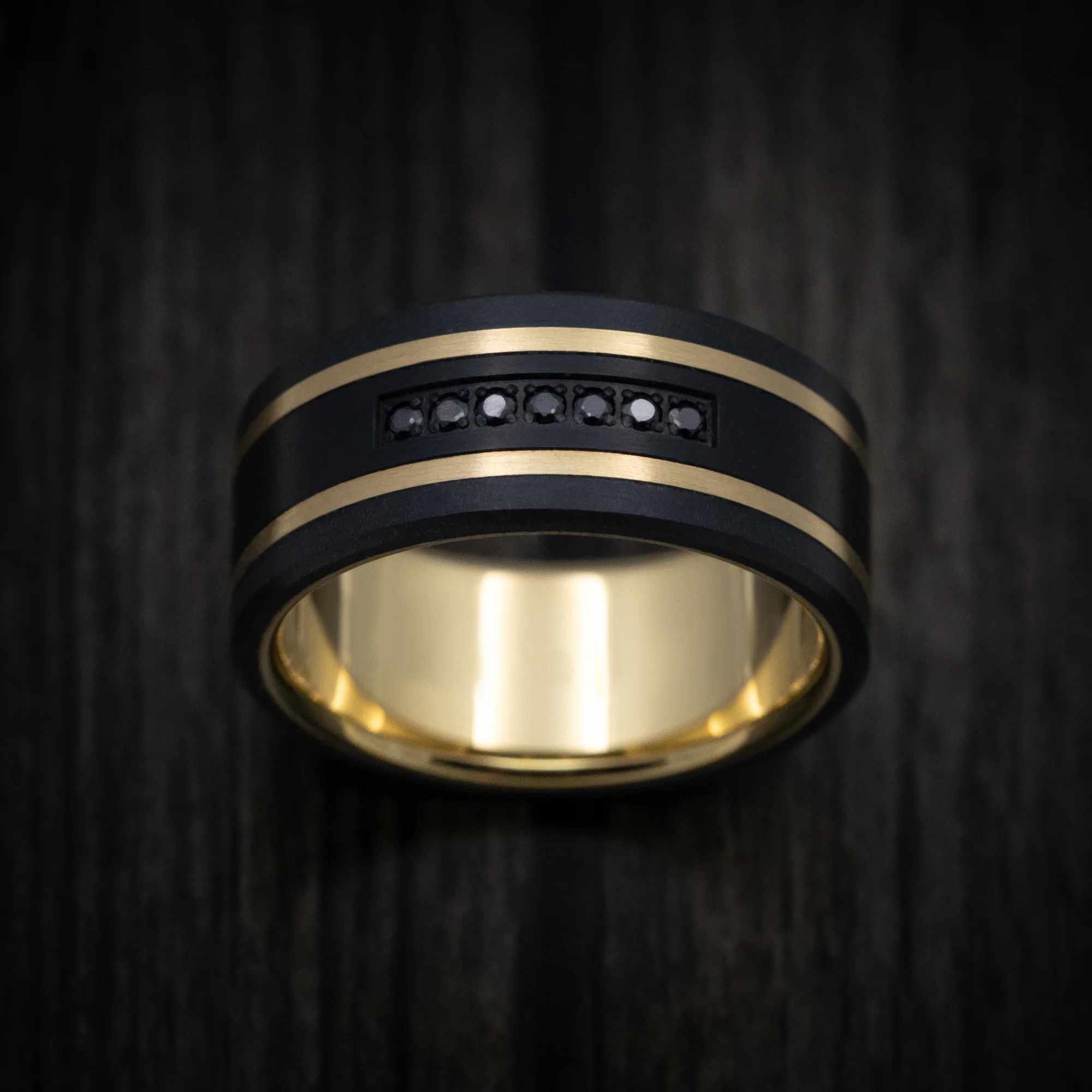 Black Titanium and 14K Gold Men's Ring with Black Diamonds - Image 2