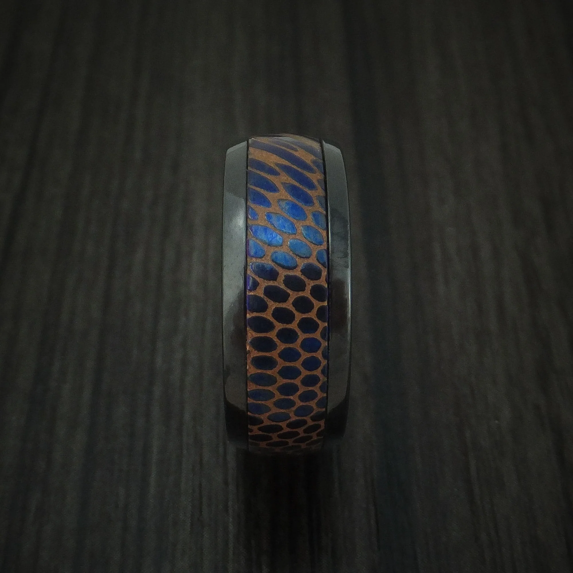 Black Titanium and Anodized Etched Superconductor Men's Ring Custom Made Titanium-Niobium and Copper Band - Image 3