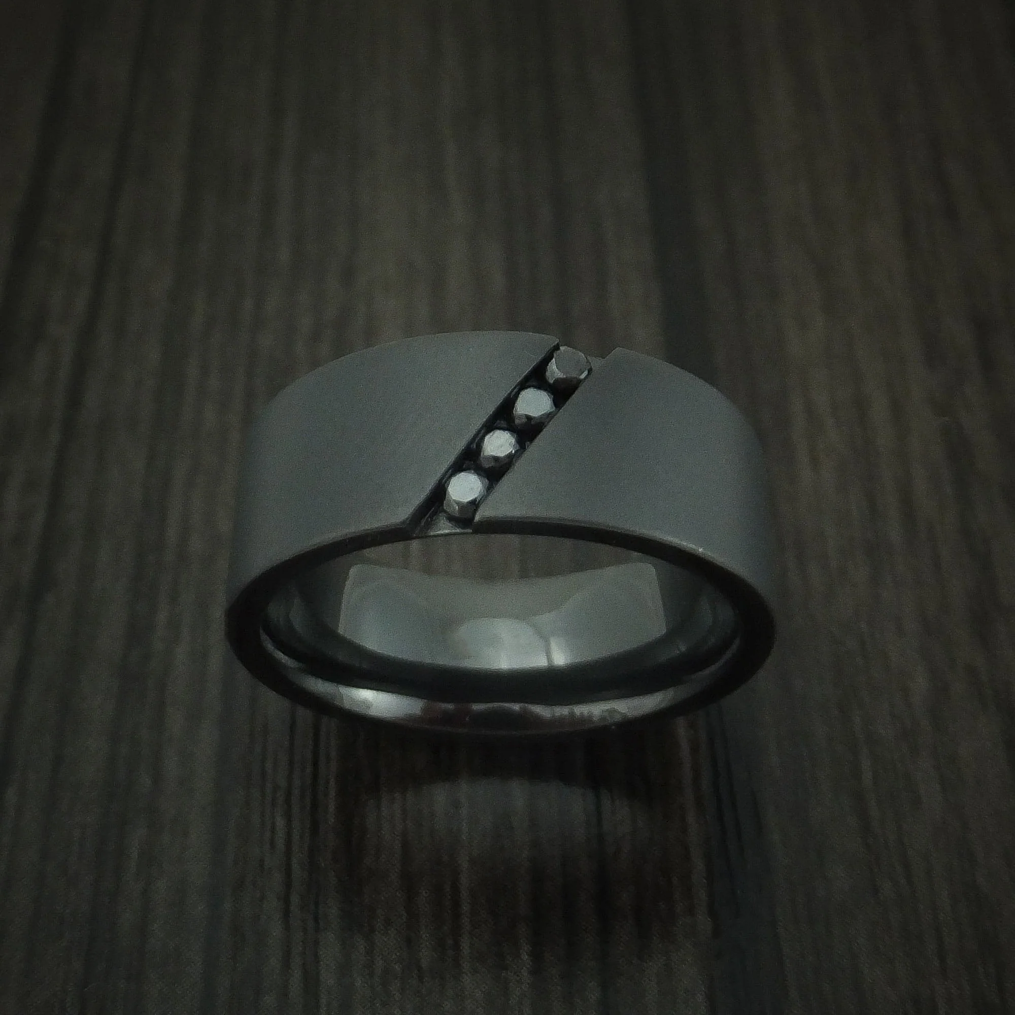 Black Titanium or Black Zirconium Custom Men's Ring with Black Diamonds - Image 2