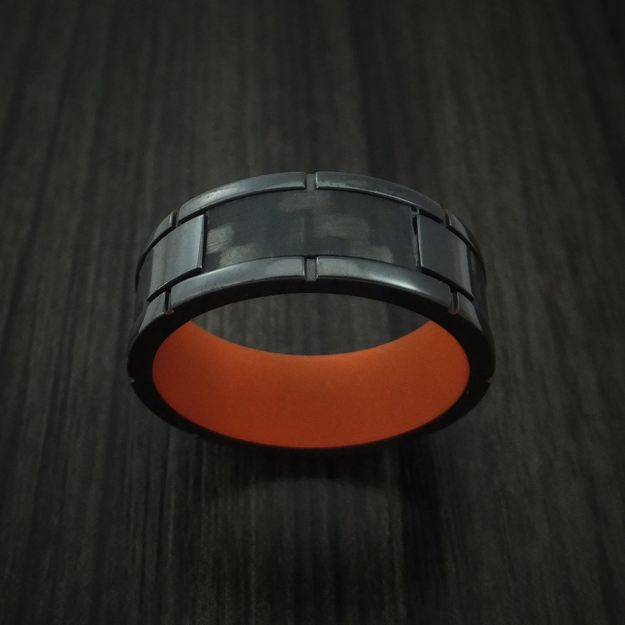 Black Titanium and Carbon Fiber Weave Pattern Men's Ring with Cerakote Interior Custom Made - Image 2