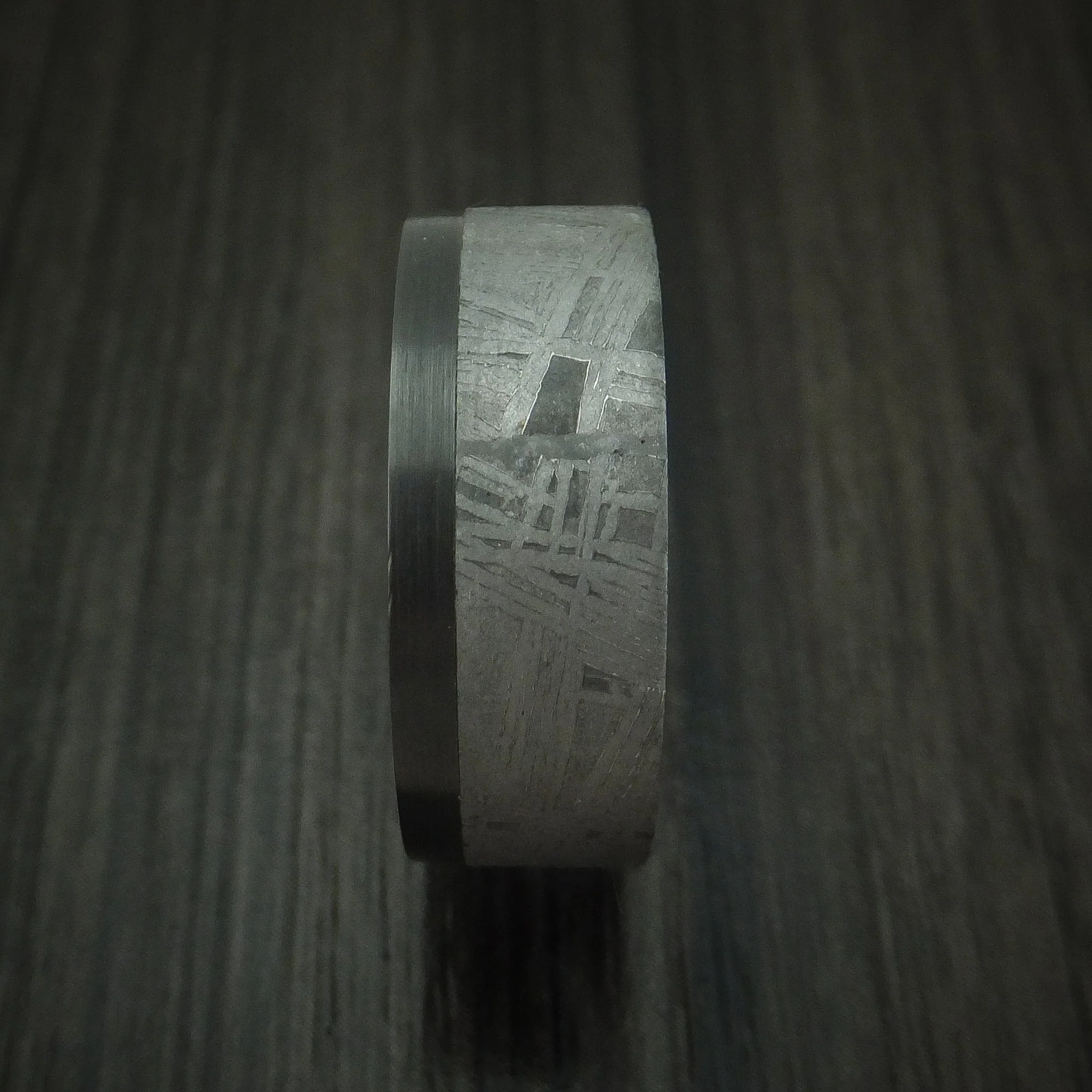 Black Titanium and Gibeon Meteorite Men's Ring Custom Made Men's Ring - Image 3