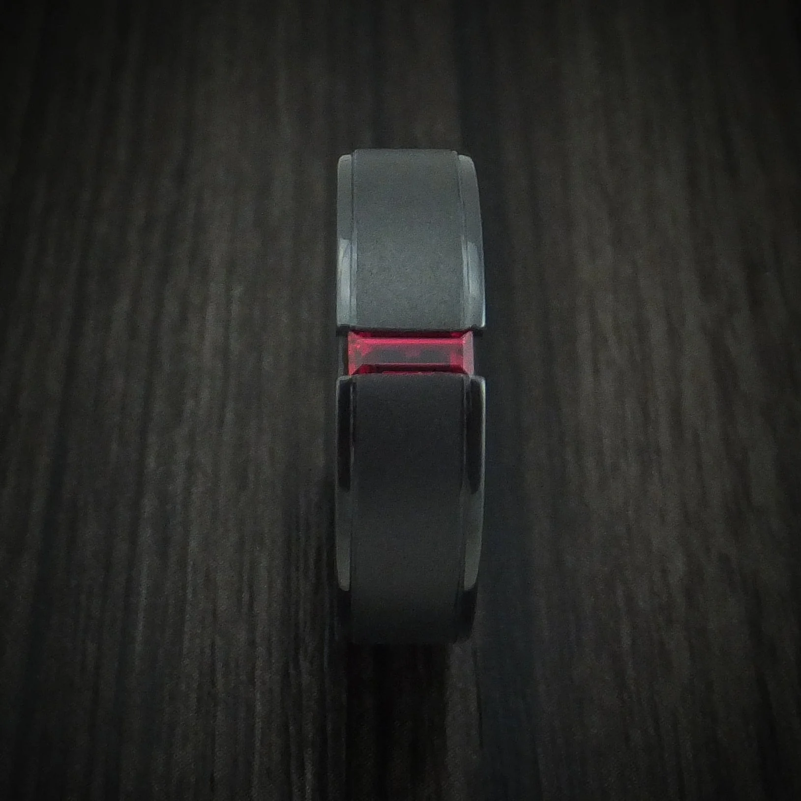 Black Titanium or Black Zirconium Custom Men's Ring with a Baguette Cut Ruby - Image 3